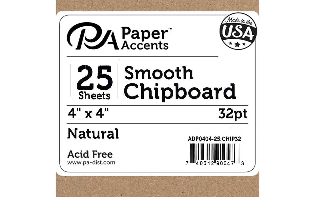 Accent Design Paper Accents Chipboard Squares - 4" x 4" Extra Thick 32pt Natural, 25 Pack - Thick Chipboard for Albums, Journals, Die Cutting & Scrapbooking - Recycled Paper